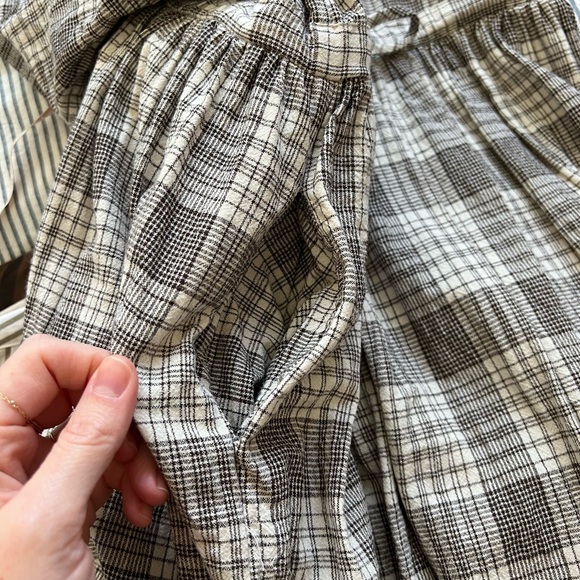 Tradlands Nico Square Neck Drawstring Dress in Cream and Chocolate Plaid - Picture 8 of 11